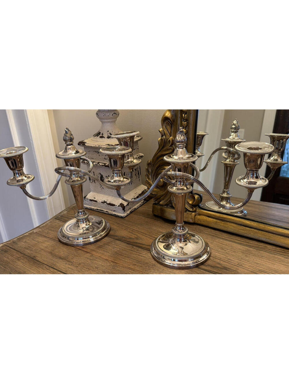 Vintage Old Sheffield Style Silverplate Candelabra Pair – 3 Light England